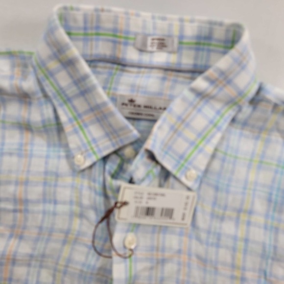Peter Millar Linen Shirt Men Medium Crown Cool White Plaid Long Sleeve Golf $145 - Picture 5 of 9
